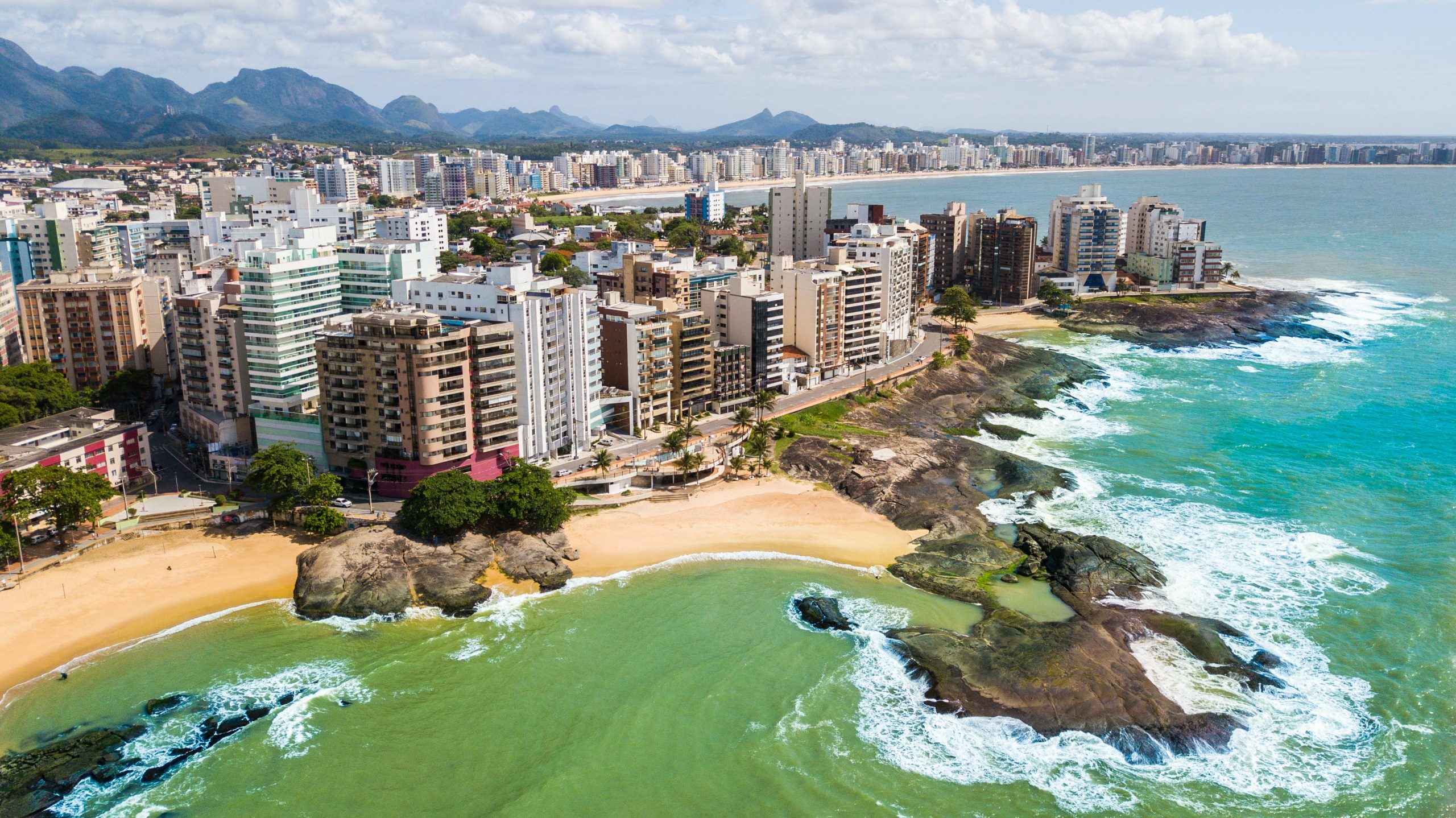 Guarapari - ES. Aerial view of the city of Guarapari and its beaches, in Espírito Santo, Brazil